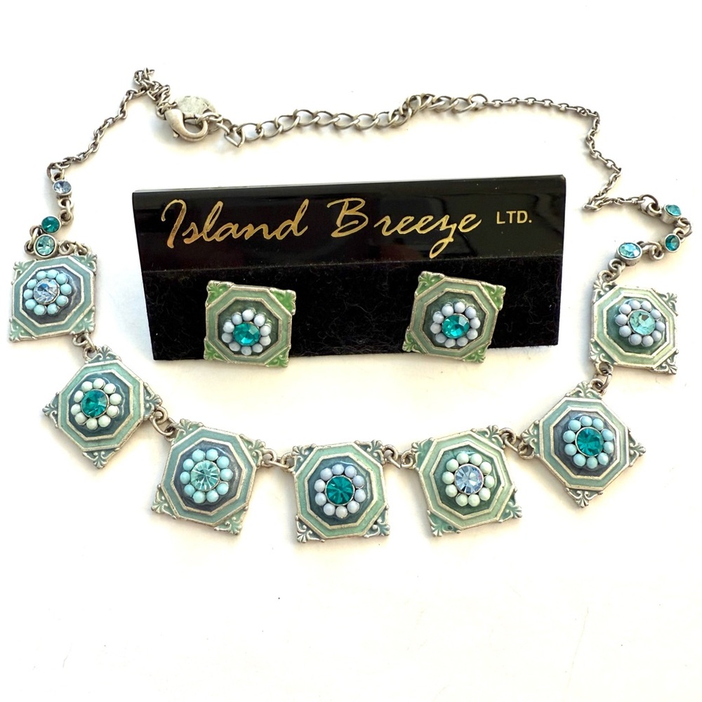 Blue/Green color and Silver tone Jewelry Set